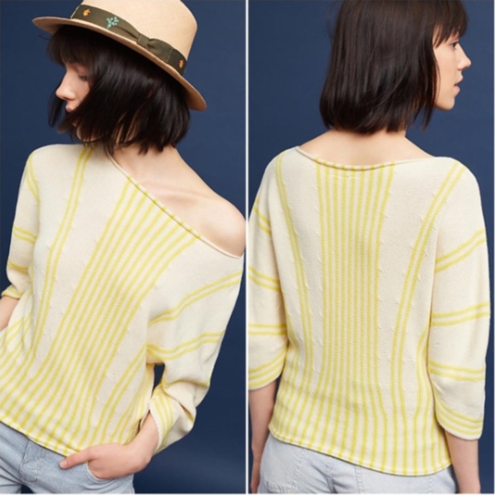 ANTHROPOLOGIE Moth Striped Boat Neck Pullover